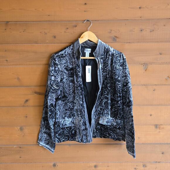 Chico's Jackets & Blazers - Chico's Velvet Baroque Nikko Jacket NWT Silver Glitter Paisley 1 Blazer Coat